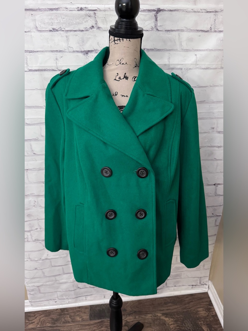 Old Navy XXL Double Breasted Wool Blend Green Pea Coat Jacket Preppy